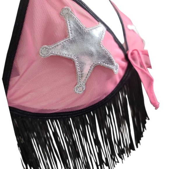 Sexy Sheriff Pink and Black Fringe Cowgirl Adult fun Cosplay Party Costume O/S - Picture 5 of 10